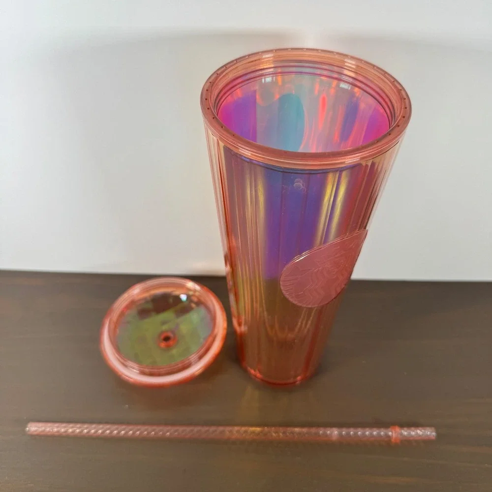 Starbucks Iridescent Sunset Orange Pleated Venti Tumbler 24oz Cold Cup Plastic